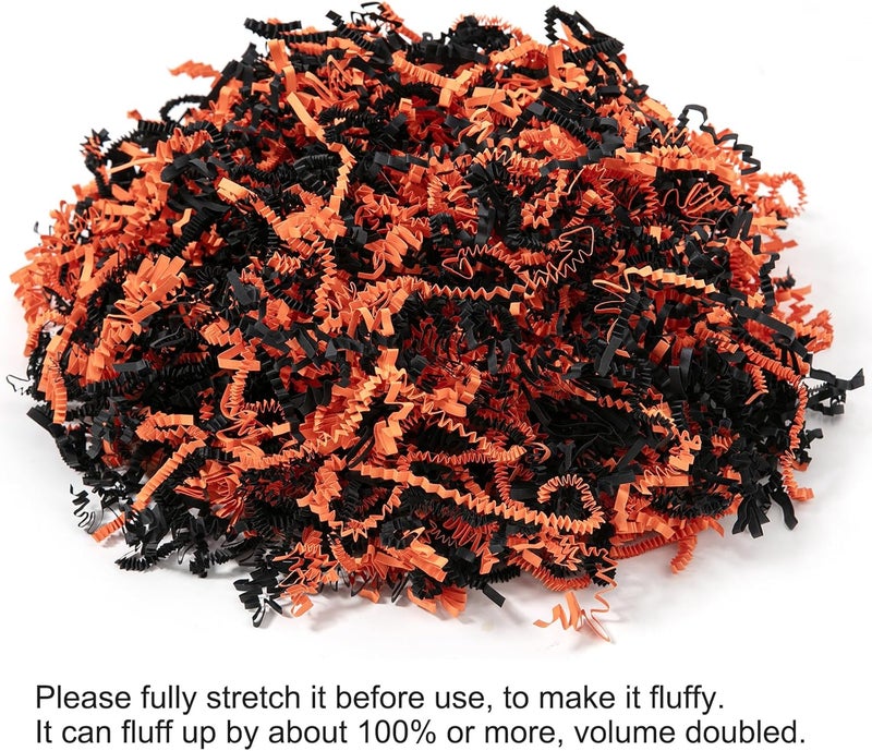 Mefleet 2 LB Halloween Crinkle Cut Paper Shred Filler Black & Orange Crinkle Shredded Paper for Gift Basket - Gift Box Bag Filler - Grass Cushion Stuffing for Halloween Packaging Wrapping - Image 5